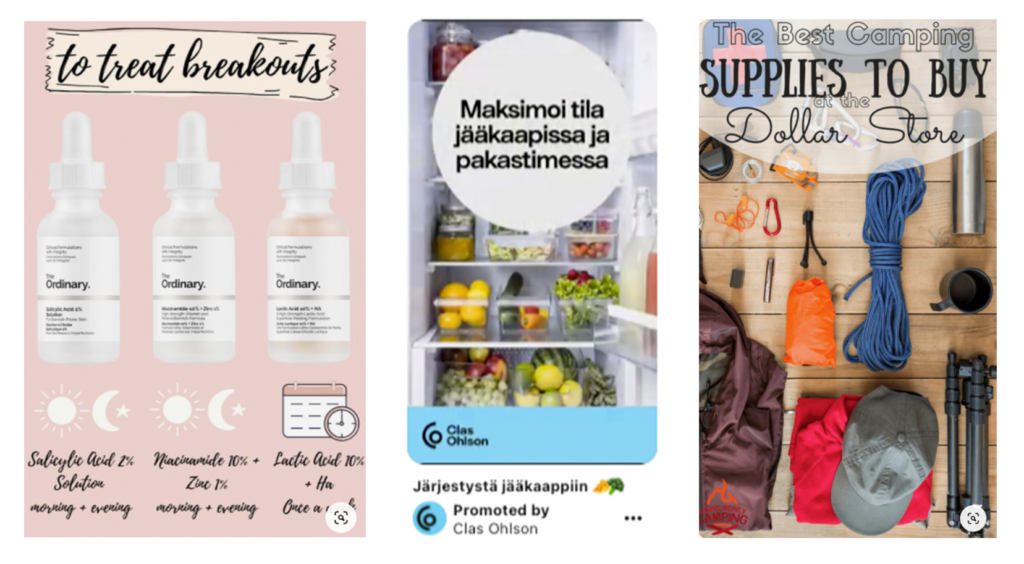 Pinterest sisältömarkkinoinnin kuvaesimerkkejä verkkokaupoista