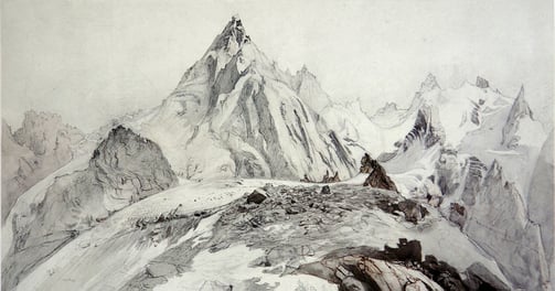 John Ruskinin maalaus Aiguilles de Chamonix vuodelta 1850 