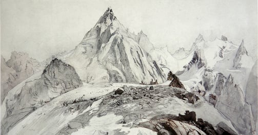 John Ruskinin maalaus Aiguilles de Chamonix vuodelta 1850